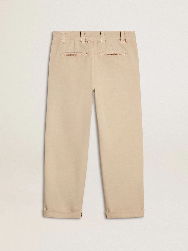 Men's beige chinos with a lived-in look finish