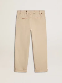 Men's beige chinos with a lived-in look finish