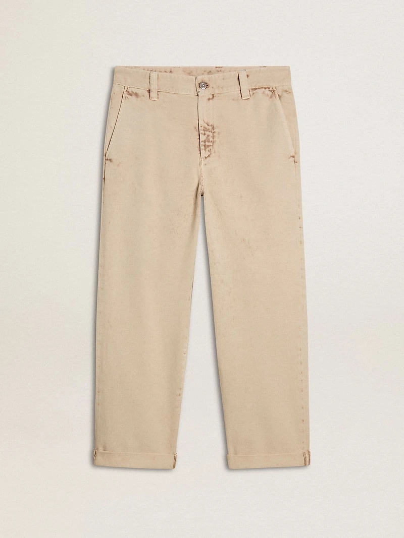Men's beige chinos with a lived-in look finish