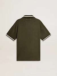 Men's military-green jersey polo with embroidery