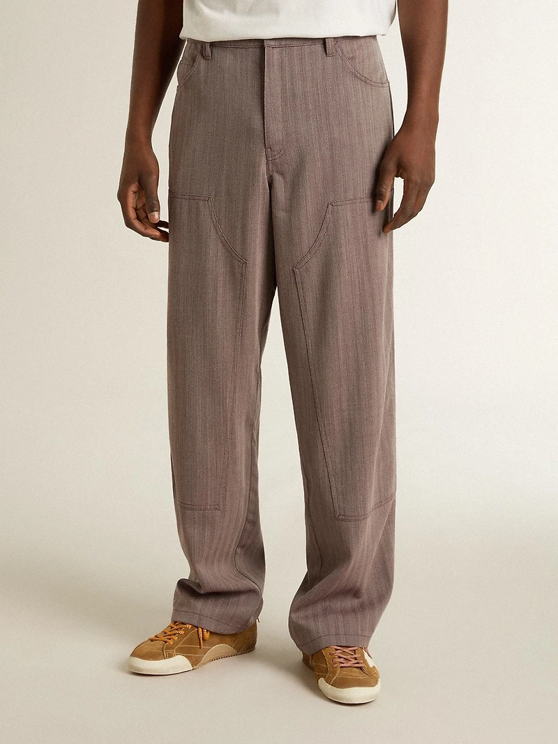 Men’s wool blend pants light brown micro chevron