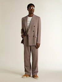 Men’s wool blend pants light brown micro chevron