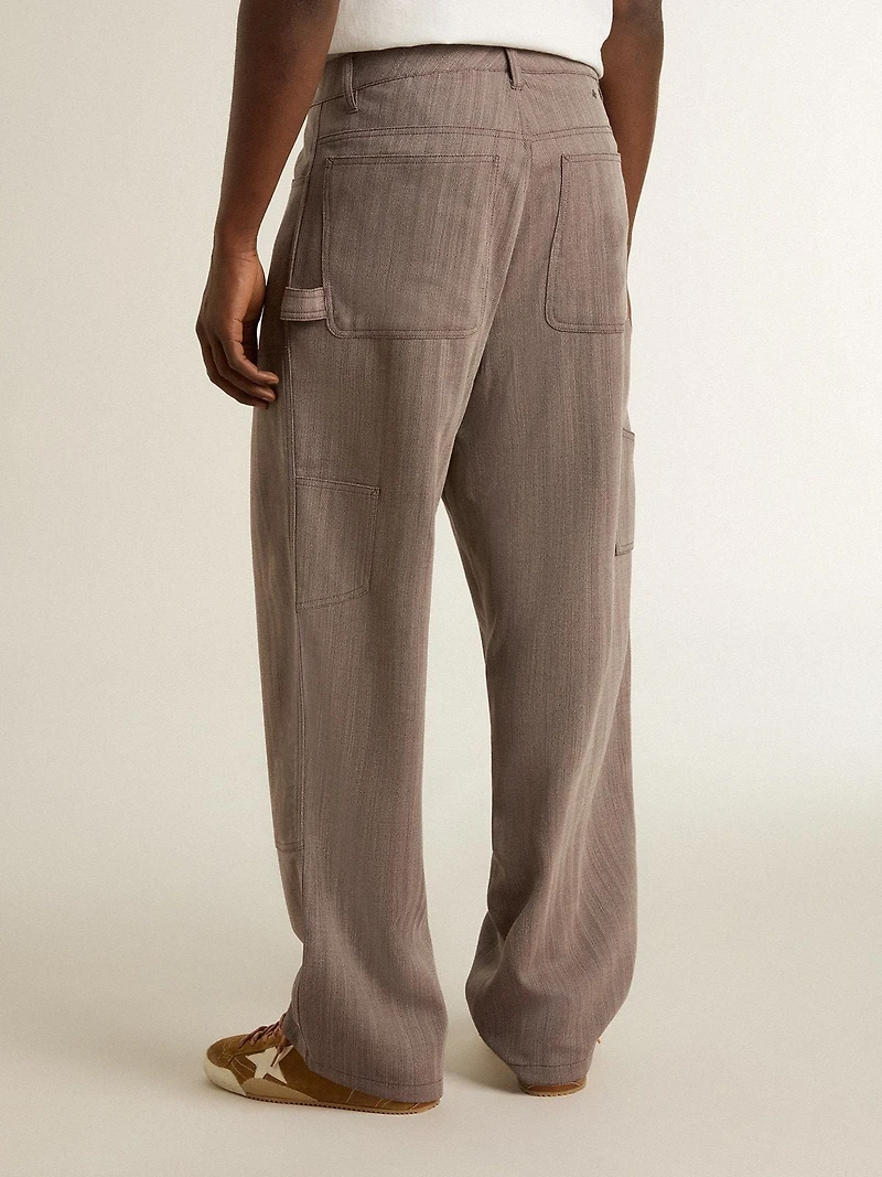 Men’s wool blend pants light brown micro chevron