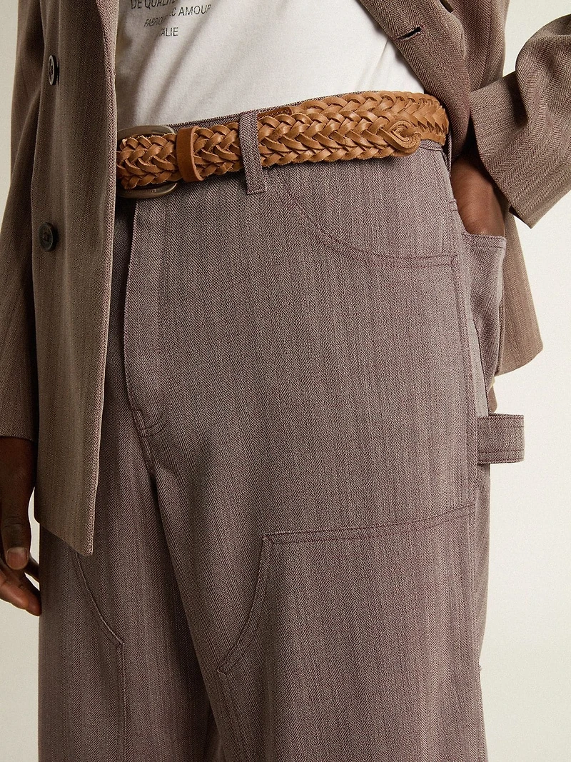 Men’s wool blend pants light brown micro chevron