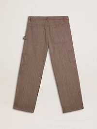 Men’s wool blend pants light brown micro chevron