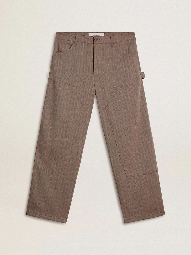 Men’s wool blend pants light brown micro chevron