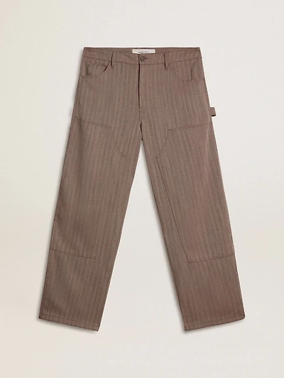 Men’s wool blend pants light brown micro chevron