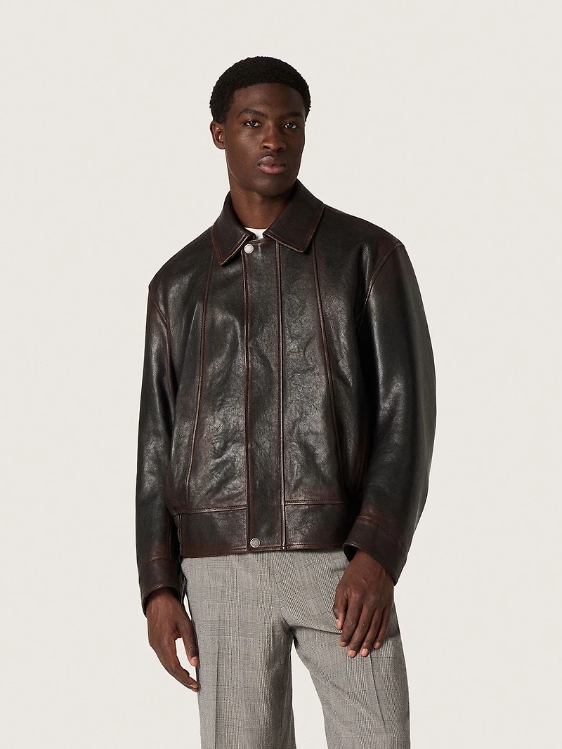 Men’s bomber jacket burgundy nappa leather