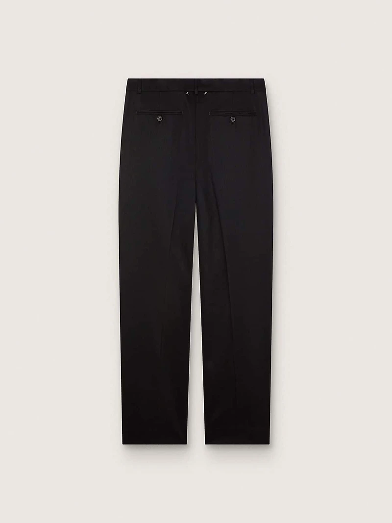 Men's pants black cool wool with satin side stripe