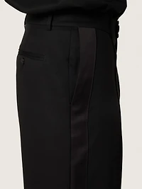 Men's pants black cool wool with satin side stripe
