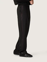Men's pants black cool wool with satin side stripe