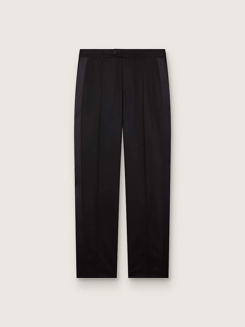 Men's pants black cool wool with satin side stripe