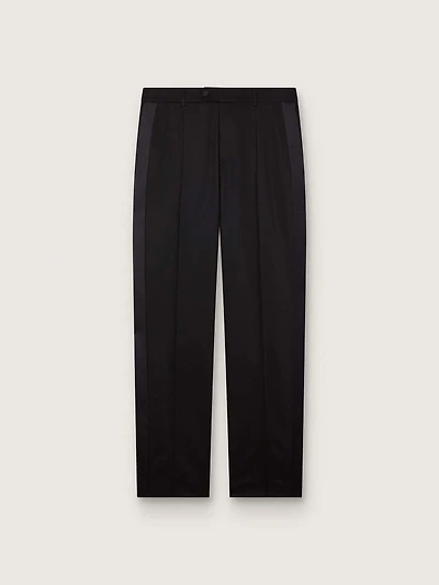 Men's pants black cool wool with satin side stripe