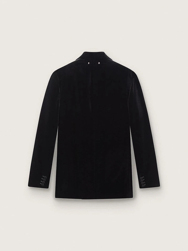 Men’s double-breasted blazer black velvet with satin lapels