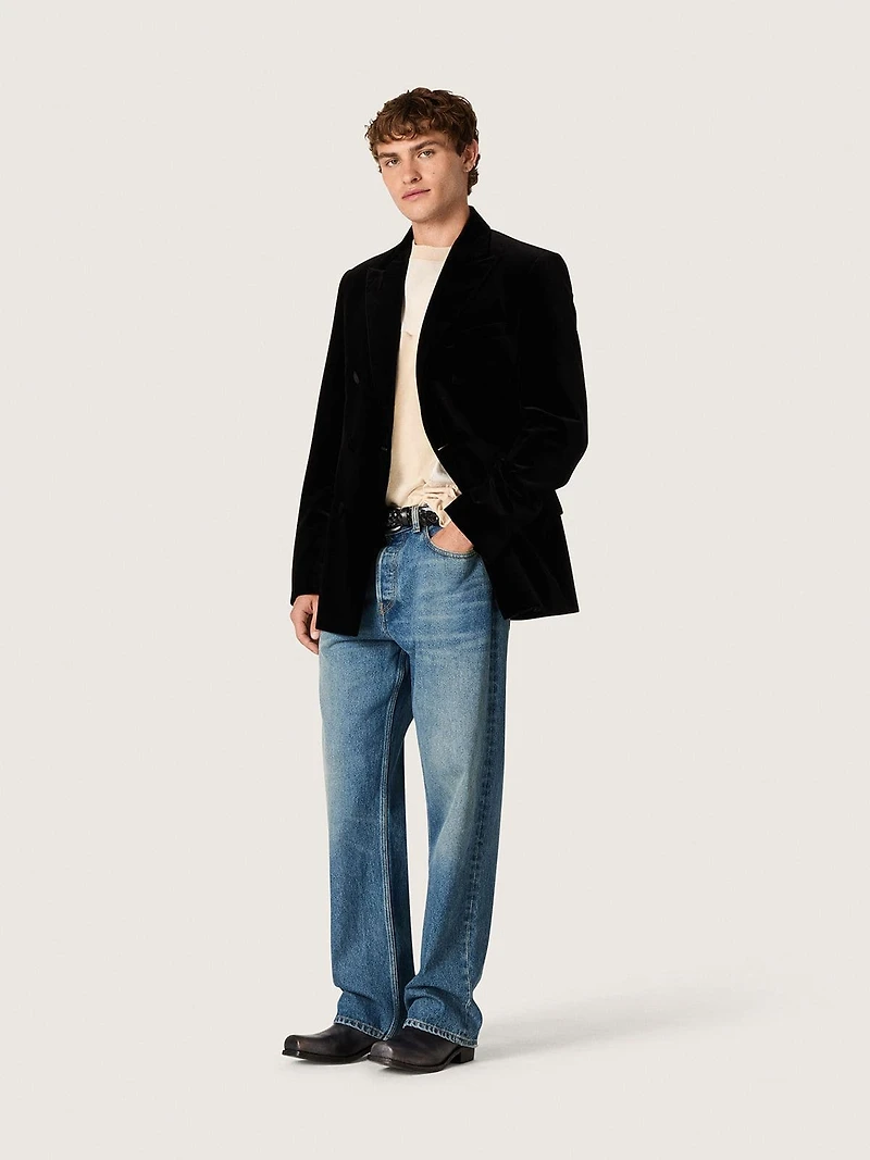 Men’s double-breasted blazer black velvet with satin lapels
