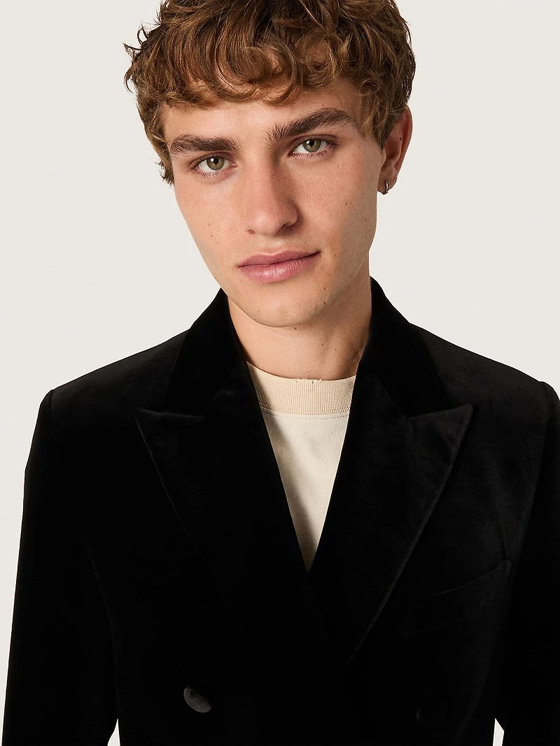 Men’s double-breasted blazer black velvet with satin lapels