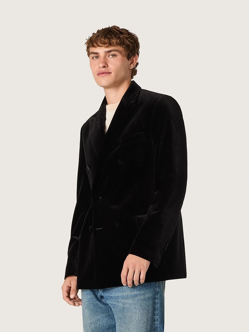 Men’s double-breasted blazer black velvet with satin lapels