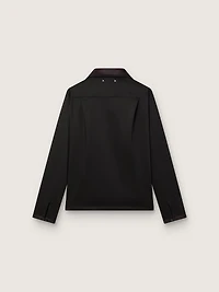 Men's shirt black wool twill with satin details