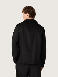 Men's shirt black wool twill with satin details