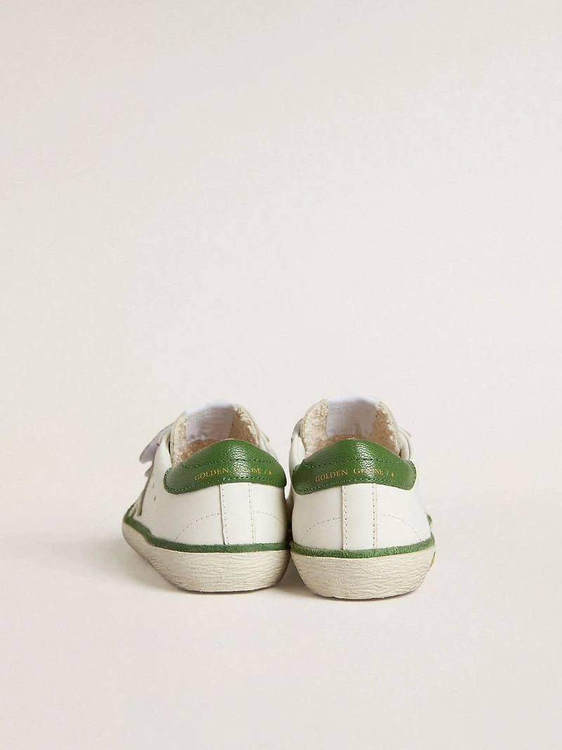 Teen Old School white leather with green nappa heel tab and insert