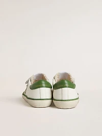Teen Old School white leather with green nappa heel tab and insert