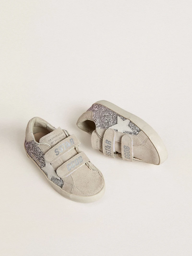 Teen Old School silver and pink glitter with white leather star