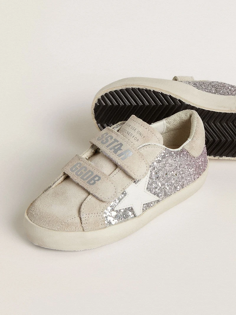 Teen Old School silver and pink glitter with white leather star