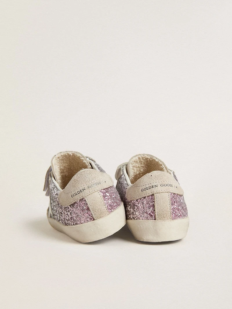 Teen Old School silver and pink glitter with white leather star