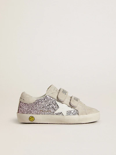 Teen Old School silver and pink glitter with white leather star