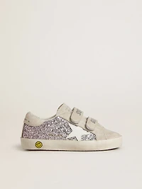 Teen Old School silver and pink glitter with white leather star