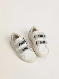 Teen Old School in white leather with silver Swarovski crystal heel tab and straps