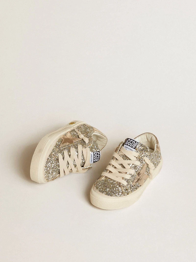 May Teen in platinum glitter with gold leather star and heel tab