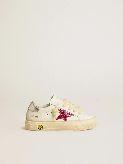 May Teen with fuchsia glitter star and laminated leather heel tab