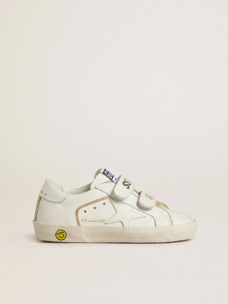 Teen Old School in white leather with gold details