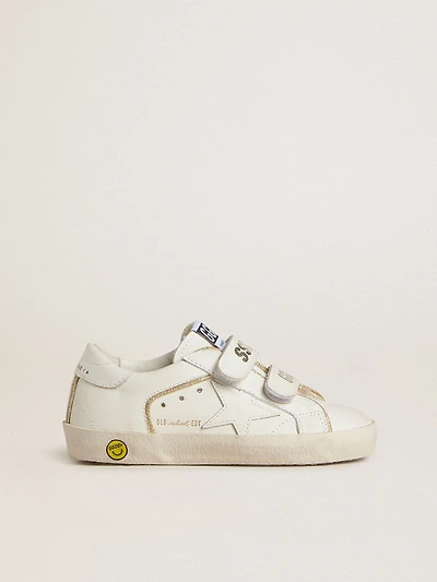 Teen Old School in white leather with gold details