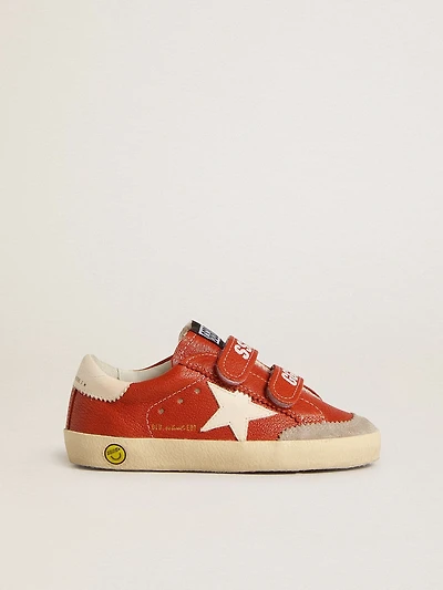 Teen Old School orange nappa with white star and cream-colored leather heel tab