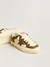 May Teen in white and military green leather