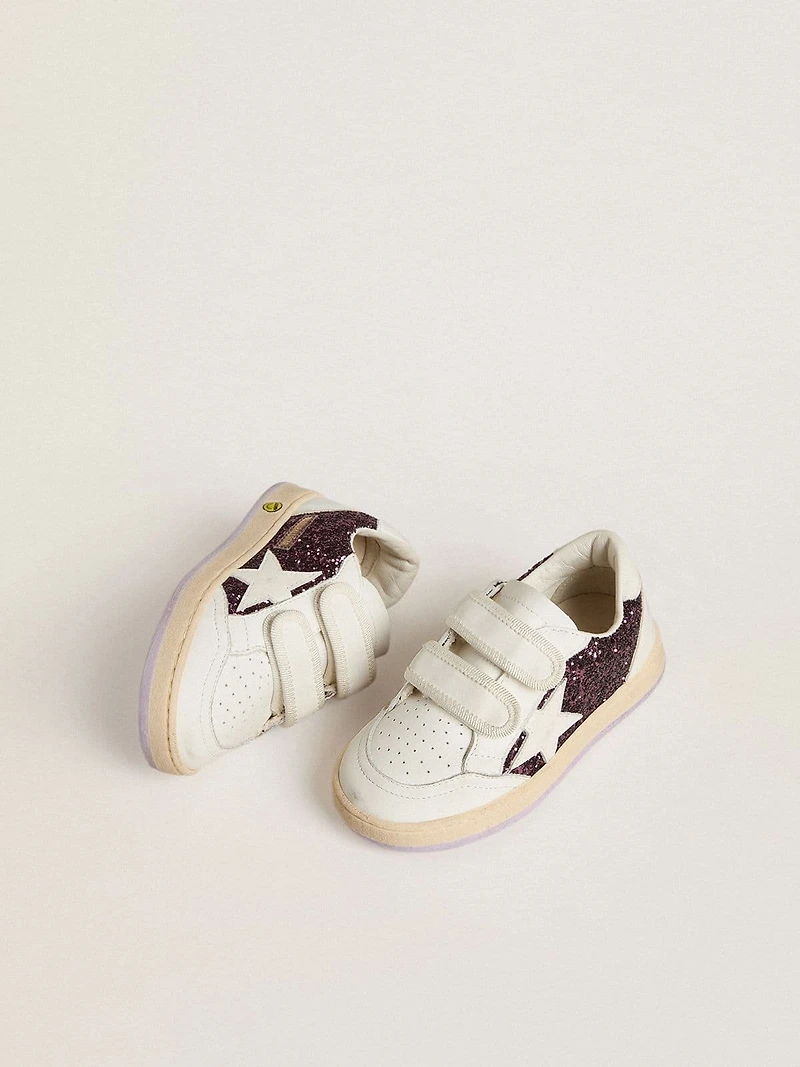 Teen Ball star purple glitter with white leather and heel tab