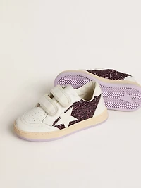 Teen Ball star purple glitter with white leather and heel tab