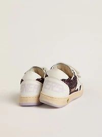 Teen Ball star purple glitter with white leather and heel tab