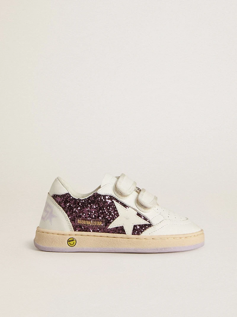 Teen Ball star purple glitter with white leather and heel tab