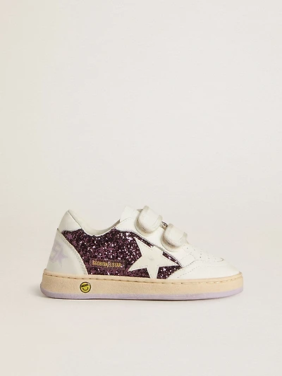 Teen Ball star purple glitter with white leather and heel tab