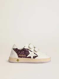 Teen Ball star purple glitter with white leather and heel tab