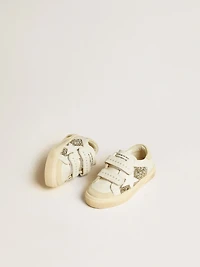 May Teen in white leather and gold glitter with white leather star