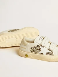 May Teen in white leather and gold glitter with white leather star
