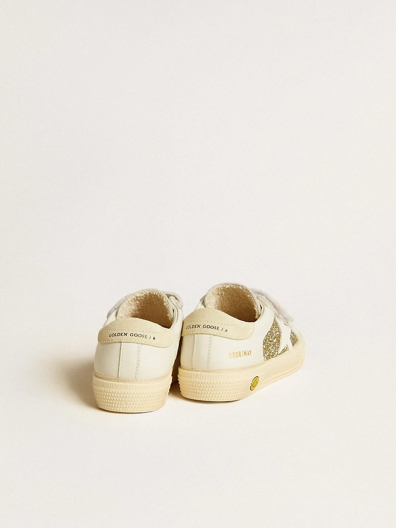 May Teen in white leather and gold glitter with white leather star