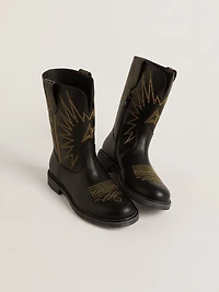 Wish Teen boots black leather with yellow star embroidery