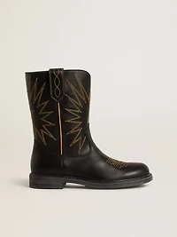 Wish Teen boots black leather with yellow star embroidery