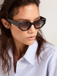 Sunglasses rectangular model with black frame and crystals