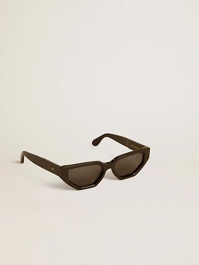 Rectangular style sunglasses with black frame and lenses